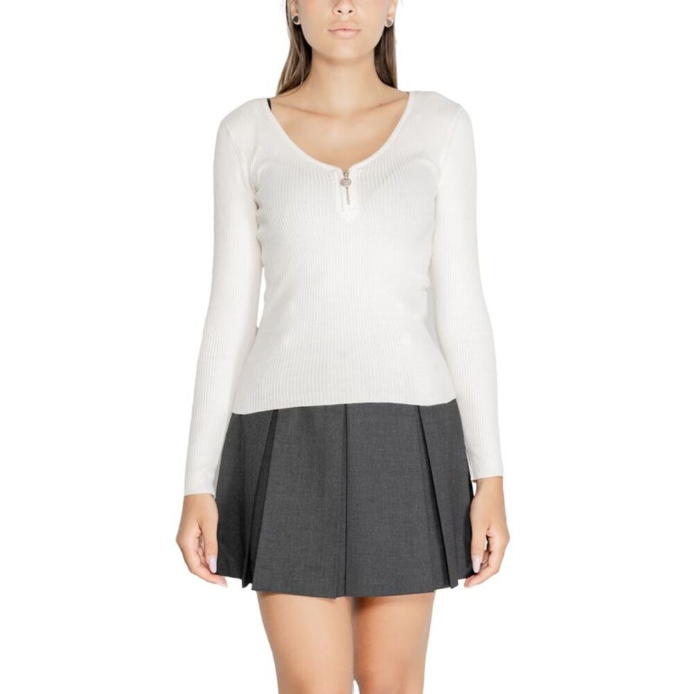 Morgan De Toi Ribbed Knit VNeck Pullover Women white Knitwear